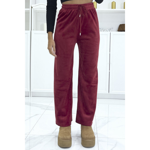 Pantalon jogging bordeaux effet velours côtelé et molletonné  - 1