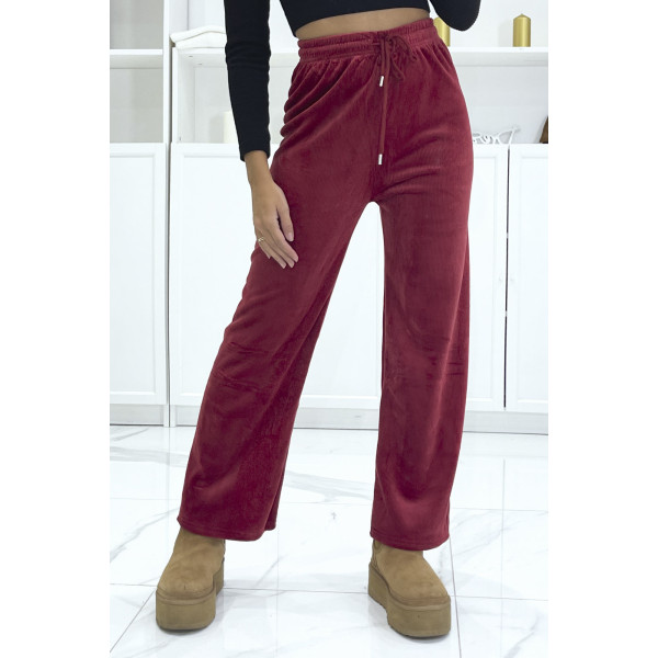 Pantalon jogging bordeaux effet velours côtelé et molletonné  - 2