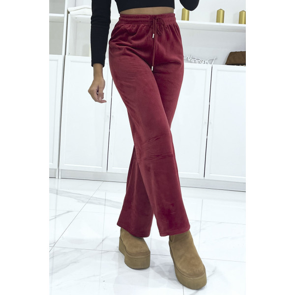 Pantalon jogging bordeaux effet velours côtelé et molletonné  - 3