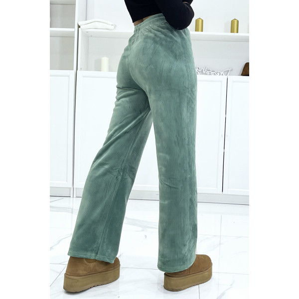 Pantalon jogging vert effet velours côtelé et molletonné  - 3