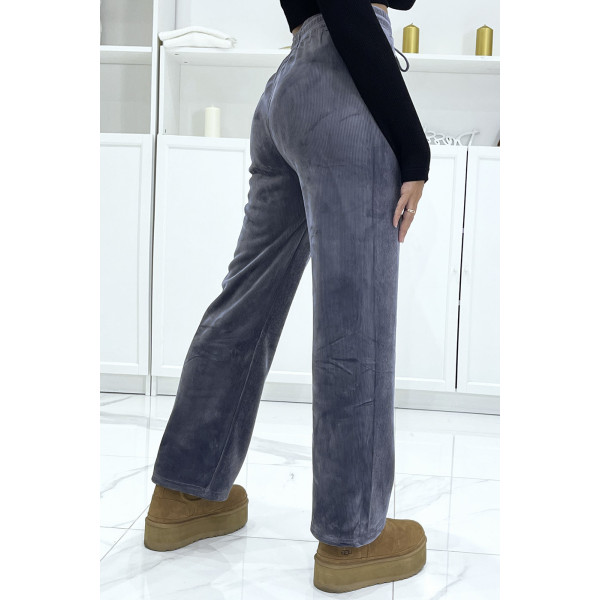 Pantalon jogging anthracite effet velours côtelé et molletonné  - 4