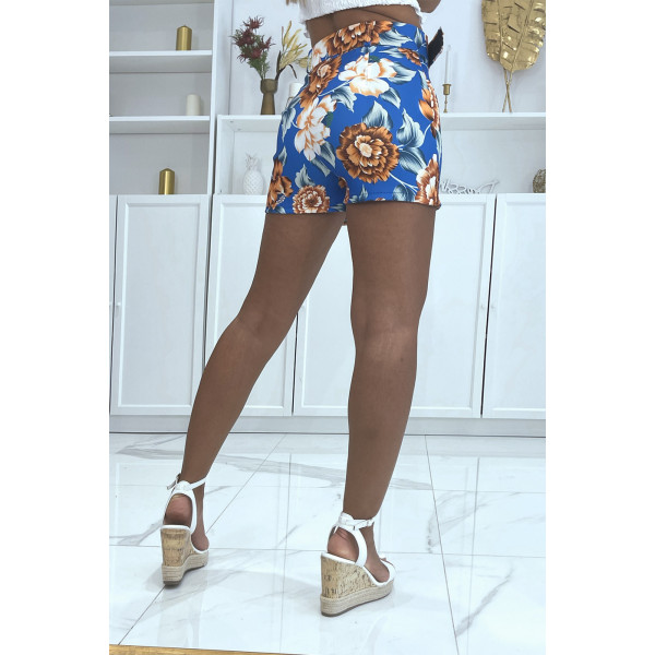 Jupe short royal courte fleurie à ceinture hyper tendance et glamour - 3